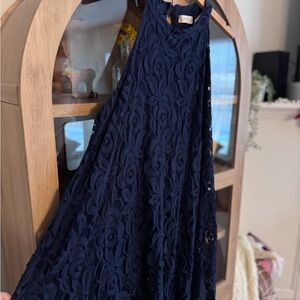 Altar’d State Navy Blue Rose Lace Sleeveless Halter Mini Dress - Women’s Large